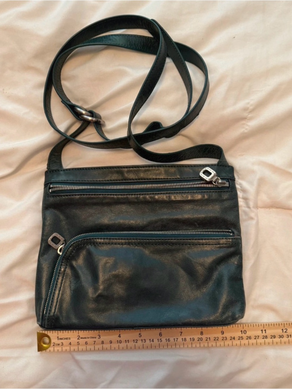 HOBO Dark Green Leather Crossbody with Dual Front Zips